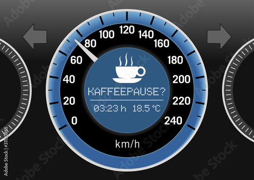 Tachometer mit Warnung zur Kaffeepause