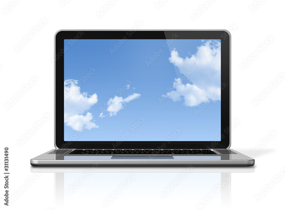 Laptop computer with sky screen isolated on white Laptop computer with sky screen isolated on white
