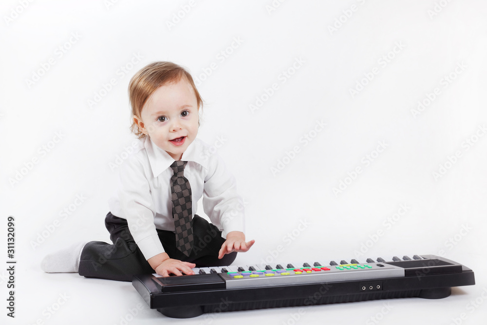 Portrait of the little musician on a white background Portrait of the little musician on a white background