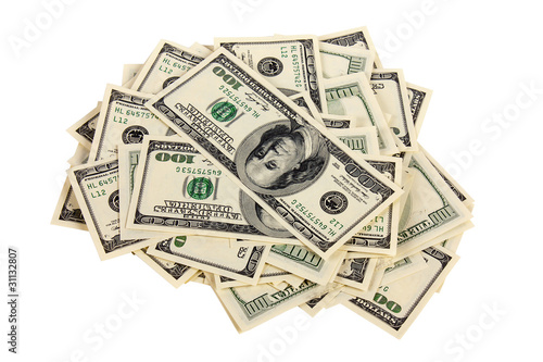 Heap of one hundred dollar bills U.S.