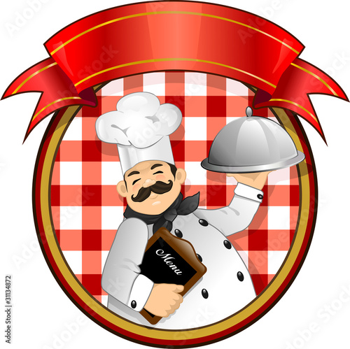 Chef with red checkered tablecloth