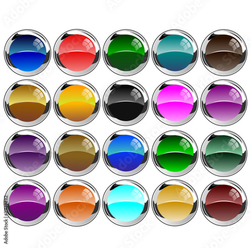 Set of colorful glossy glass and chrome buttons