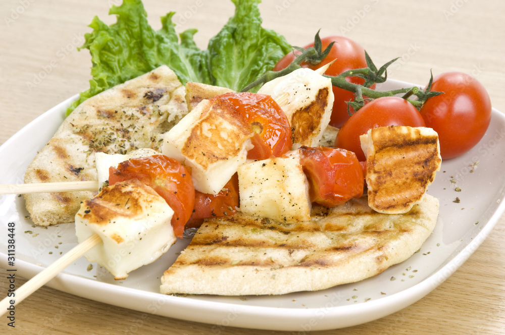 grilled cheese(haloumi) and tomato souvlaki grilled cheese(haloumi) and tomato souvlaki