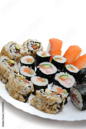 Different Types of Maki Sushi and Nigiri Sushi in Sushi Set