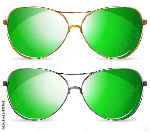 green sunglasses isolated on white background