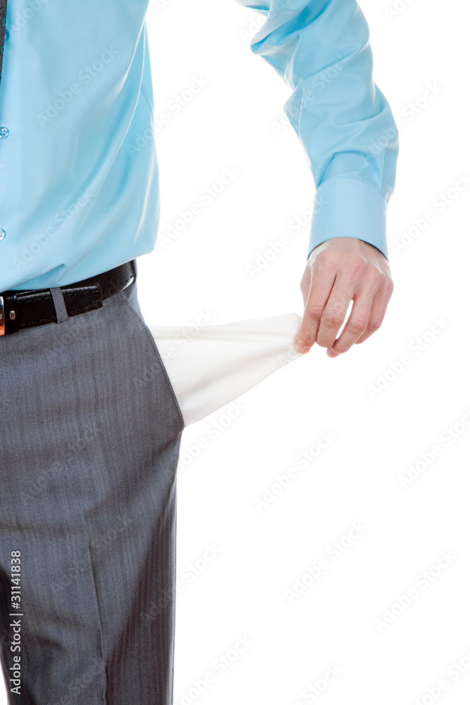 businessman standing and showing his empty pocket