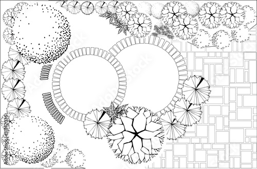 Plan of garden with plant symbols