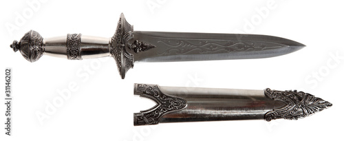 Fotografia Model of the old dagger with a white background
