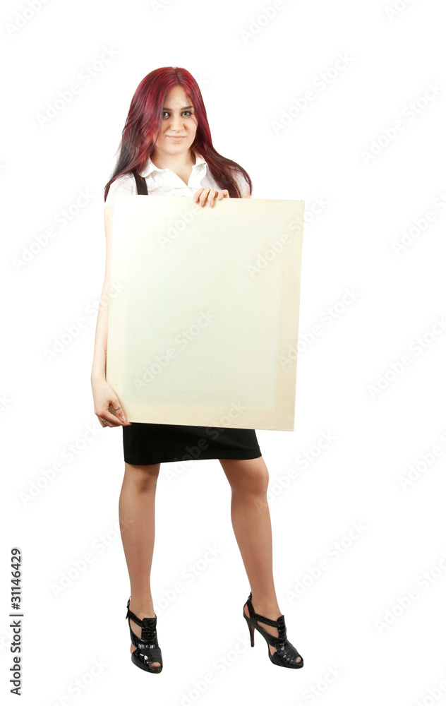 girl in holds an empty poster girl in holds an empty poster