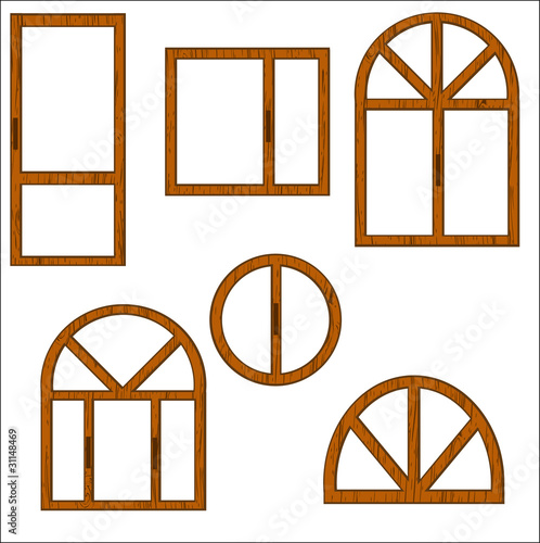 Set of wooden windows of the different form