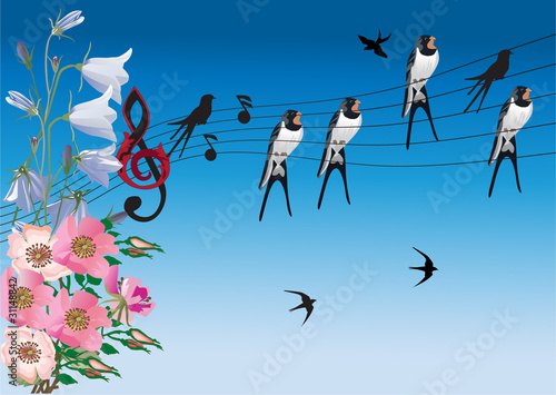 singing birds and flowers illustration
