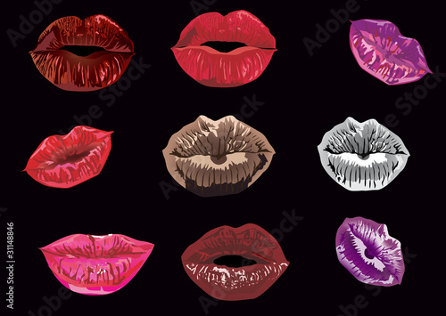 nine women lips on black
