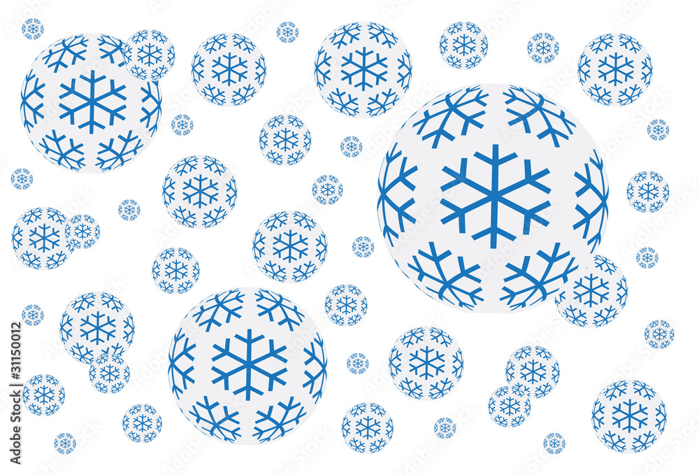 The blue snow flakes on the white background The blue snow flakes on the white background