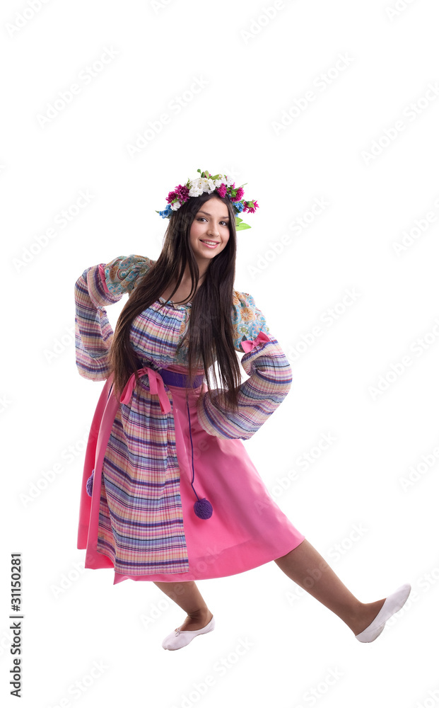 young girl with garland dance in russian costume young girl with garland dance in russian costume