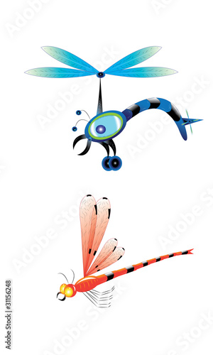Dragonfly and helicopter.
