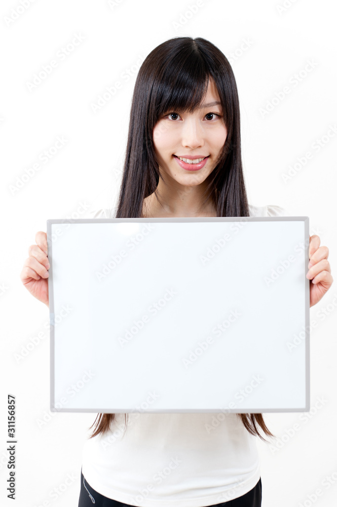 beautiful asian woman holding a blank whiteboad beautiful asian woman holding a blank whiteboad