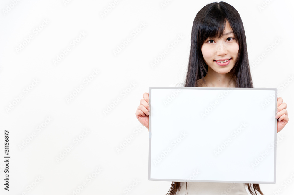 beautiful asian woman holding a blank whiteboad beautiful asian woman holding a blank whiteboad