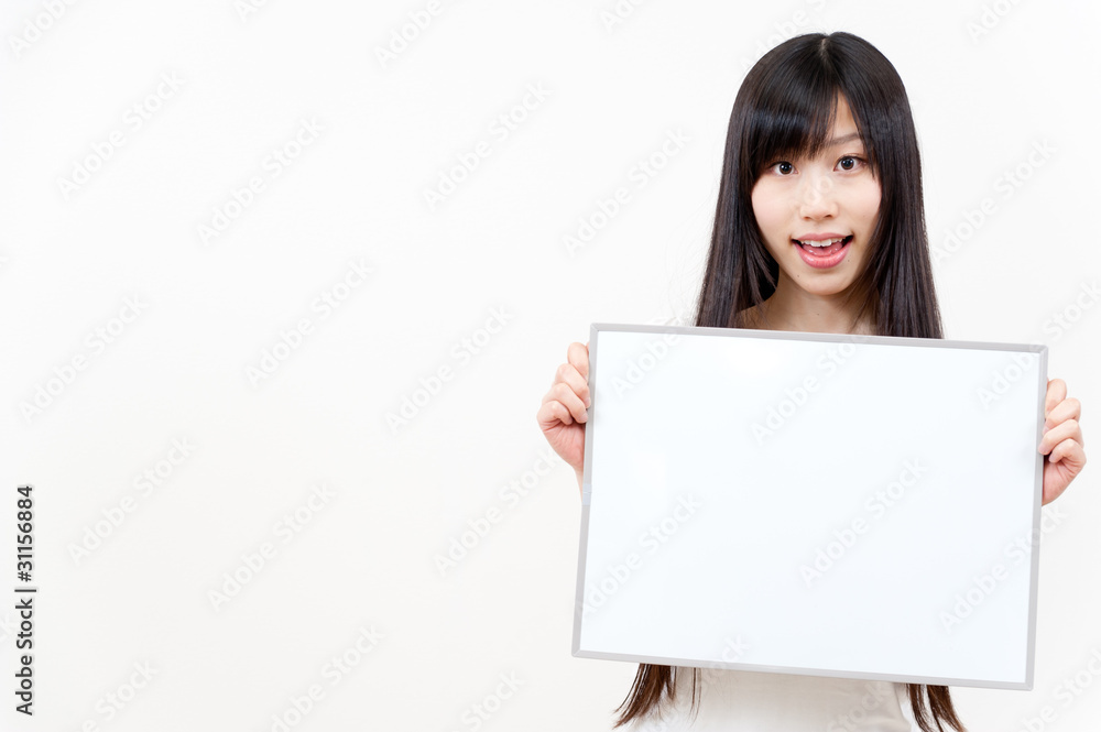 beautiful asian woman holding a blank whiteboad beautiful asian woman holding a blank whiteboad