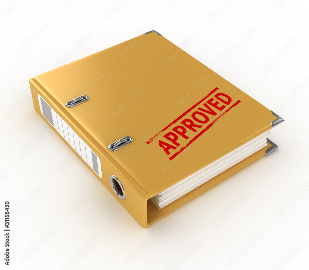 yellow ring binder with approved stamp isolated on the white yellow ring binder with approved stamp isolated on the white