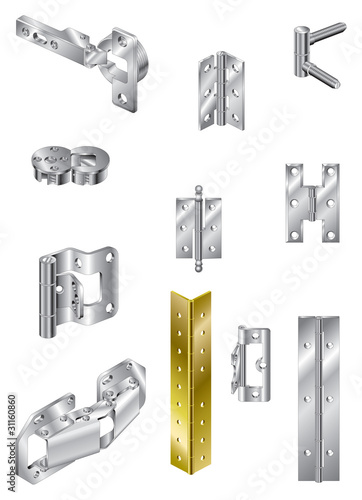 Selection of steel hinges and one brass