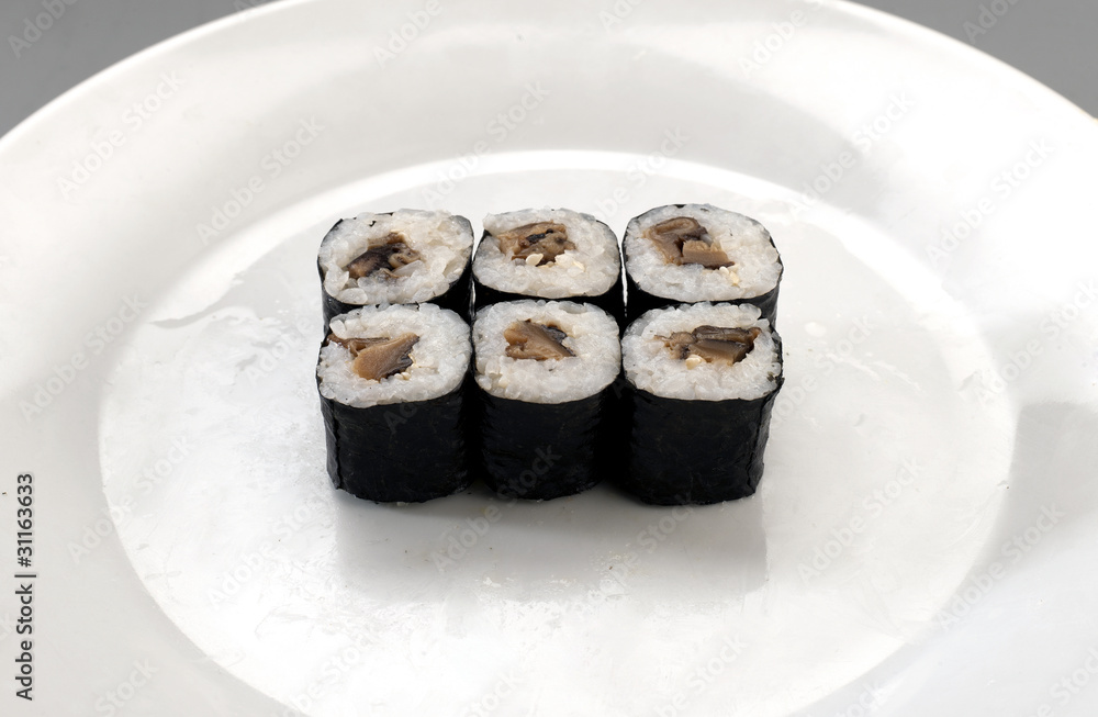 six appetizer sushi with eel six appetizer sushi with eel