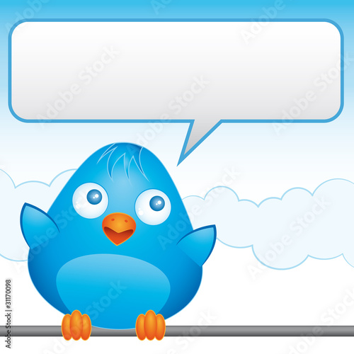 Blue bird with empty balloon
