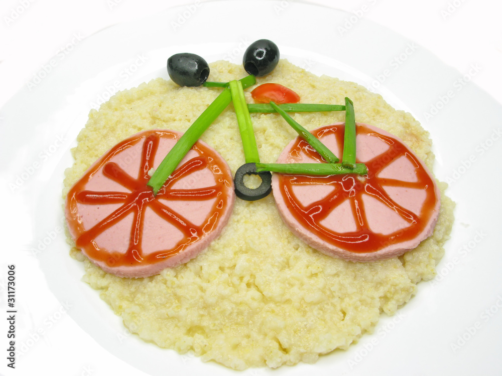 creative porridge bicycle shape
