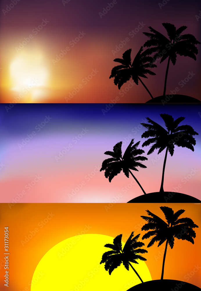 vector set of sunsets on a beach