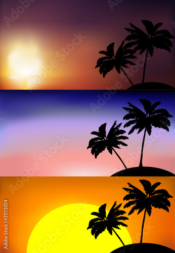 Fototapeta Naklejka Na Ścianę i Meble -  vector set of sunsets on a beach