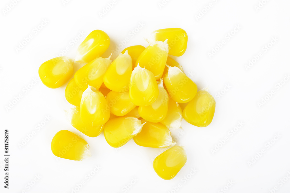 pile corn seeds on white background pile corn seeds on white background