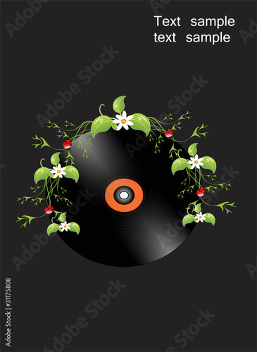 vector template for greeting card with vinyl record