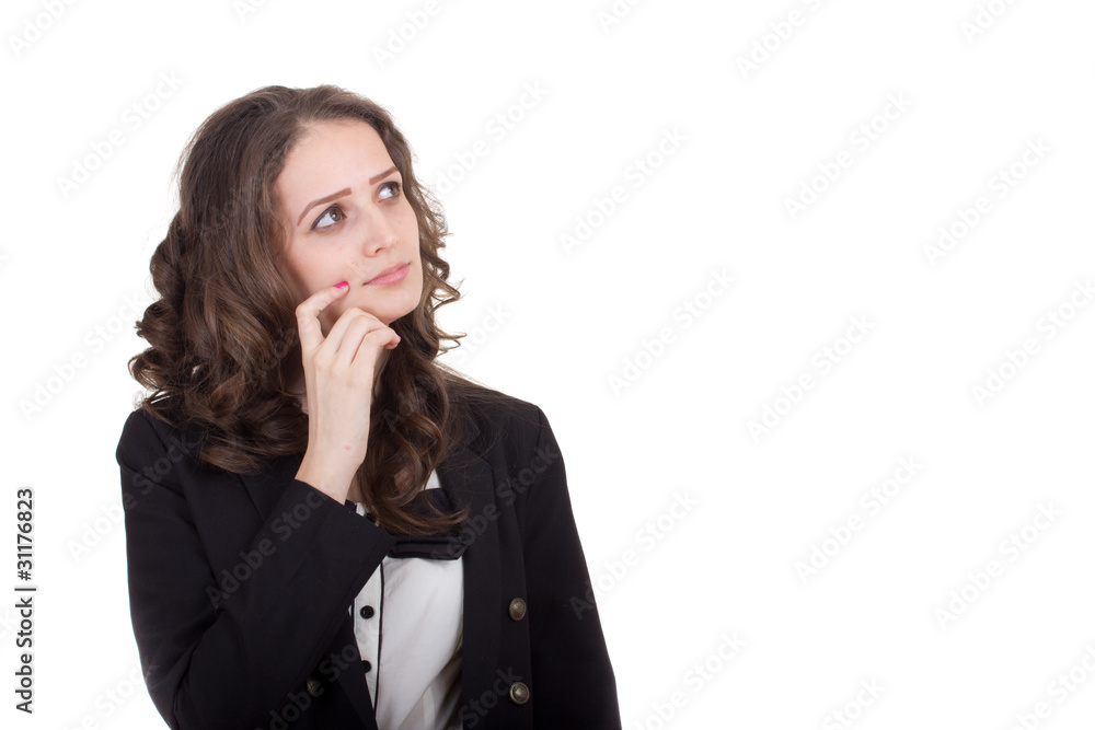 Bussiness woman looking up and thinking isolated Bussiness woman looking up and thinking isolated