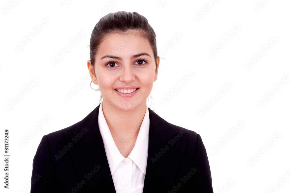 Attractive businesswoman smiling isolated on white background Attractive businesswoman smiling isolated on white background