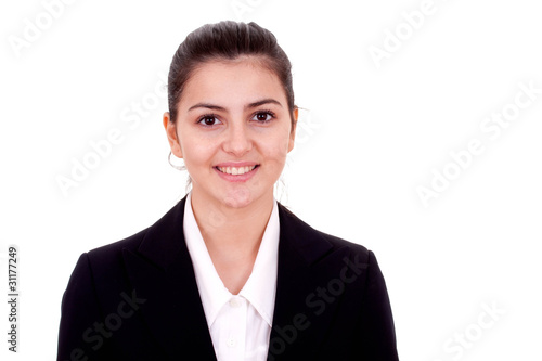 Attractive businesswoman smiling isolated on white background