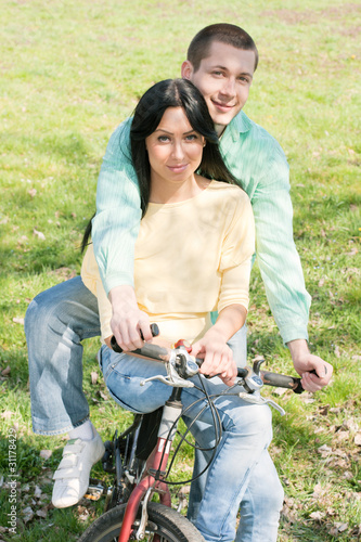 loving couple on bike outdoors happiness