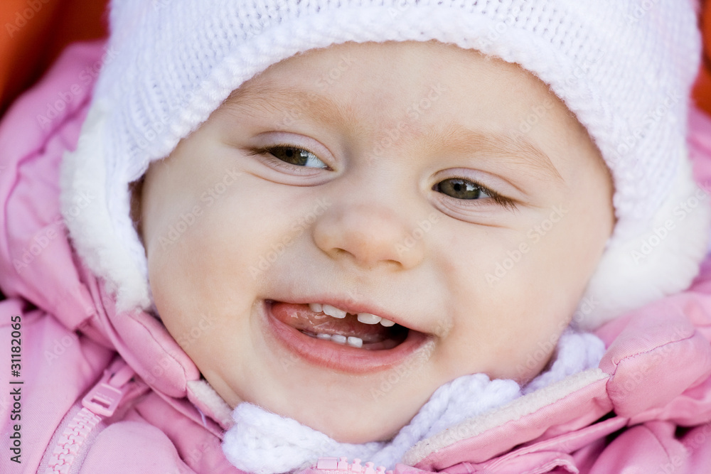 Portrait close up of the baby on walk. Portrait close up of the baby on walk.