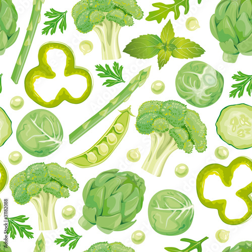 Seamless pattern of green vegetables