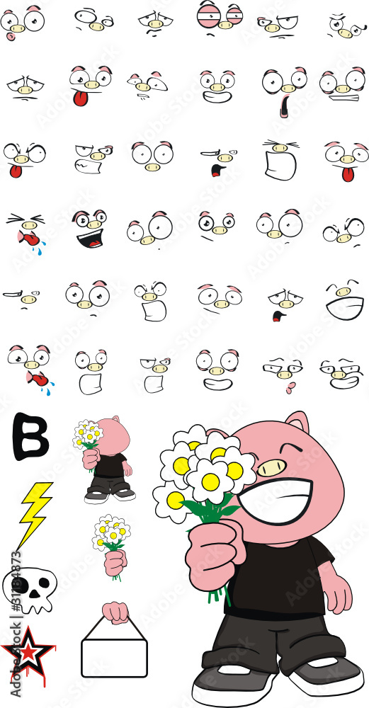 piggy kid cartoon expressions pack in vector format piggy kid cartoon expressions pack in vector format