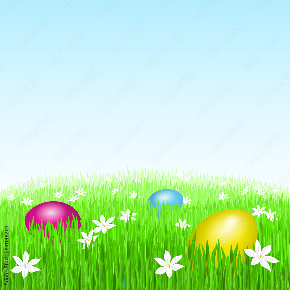 Easter eggs on green grass