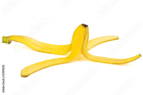 Ripe banana peel isolated on white