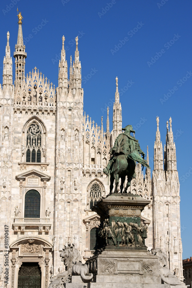 Milan Cathedral and monument to king Vittorio Emanuele II