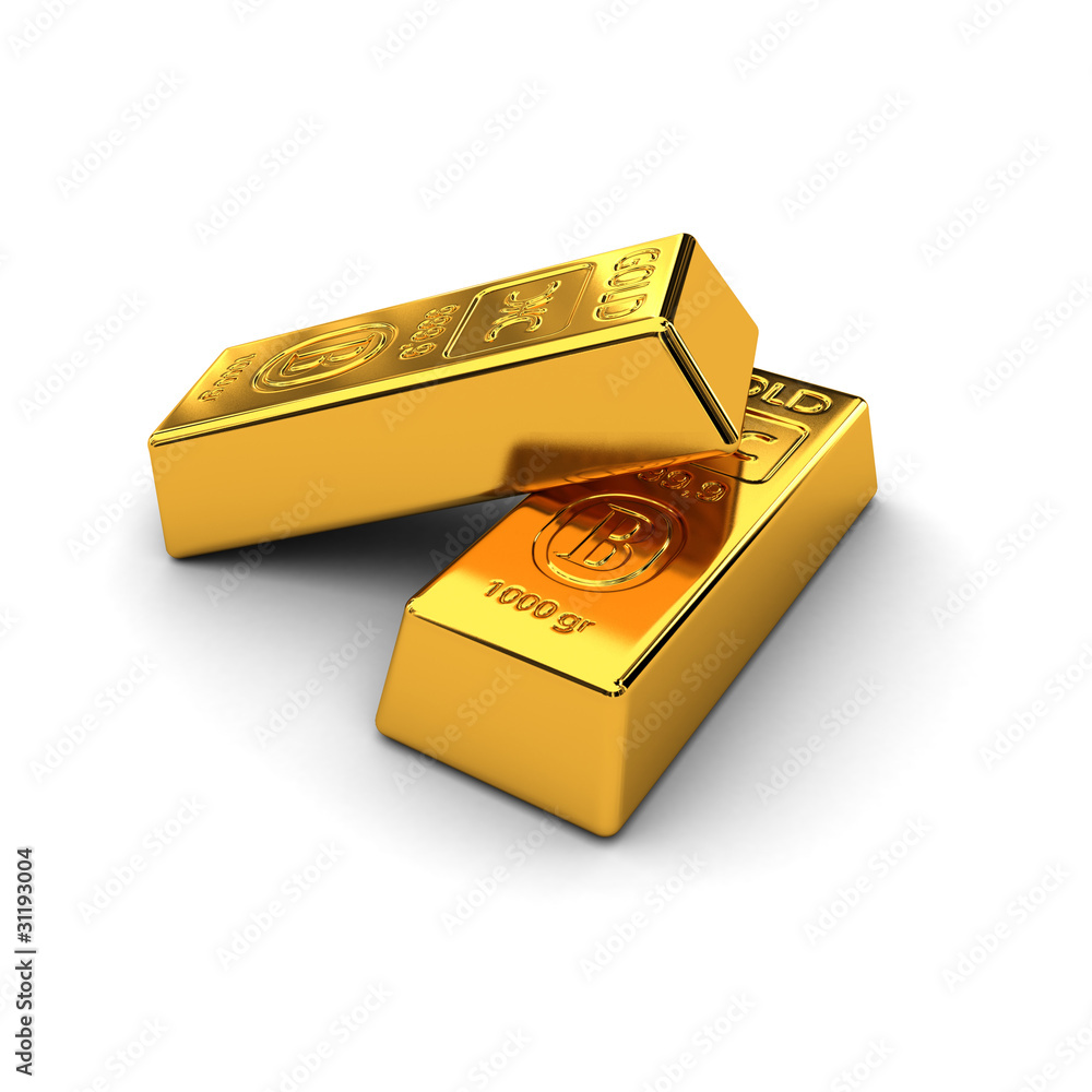 Two gold bars over white background Two gold bars over white background