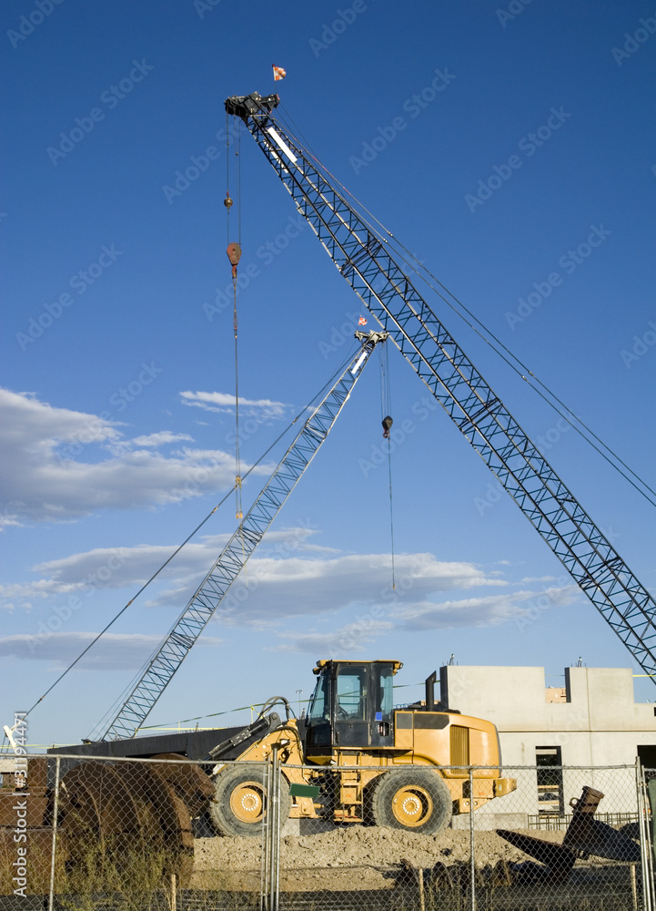 Construction Site Cranes and Bulldozer