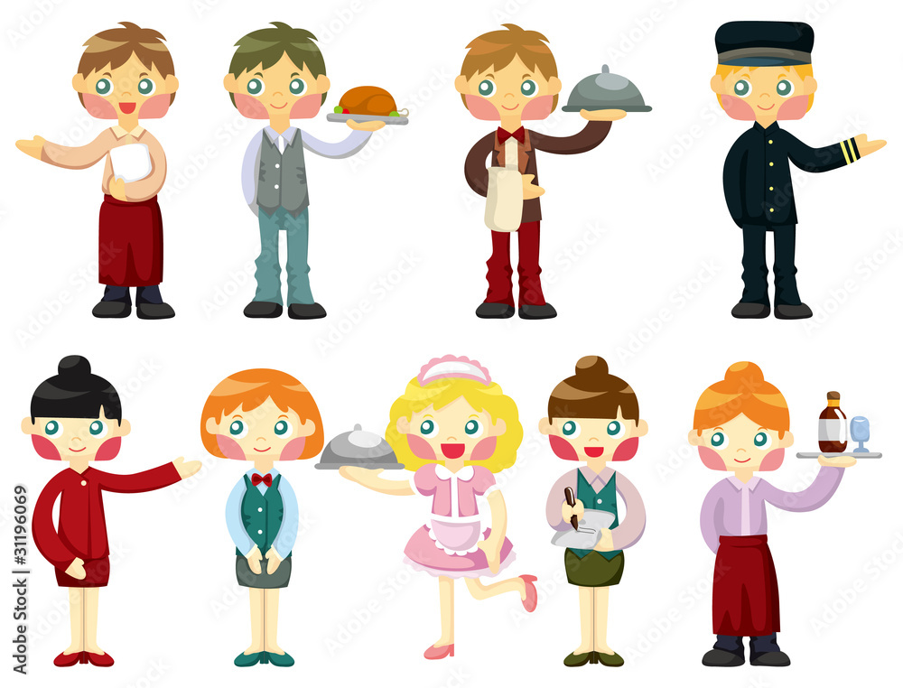 cartoon waiter and waitress icon cartoon waiter and waitress icon