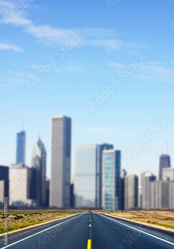 (illustration) Road with blurred city panorama on horizon