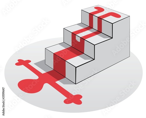 Fall from a Staircase: red Outline of a Man