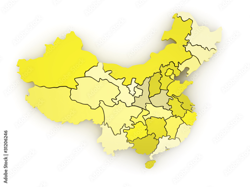 Obraz premium Three-dimensional map of China. 3d