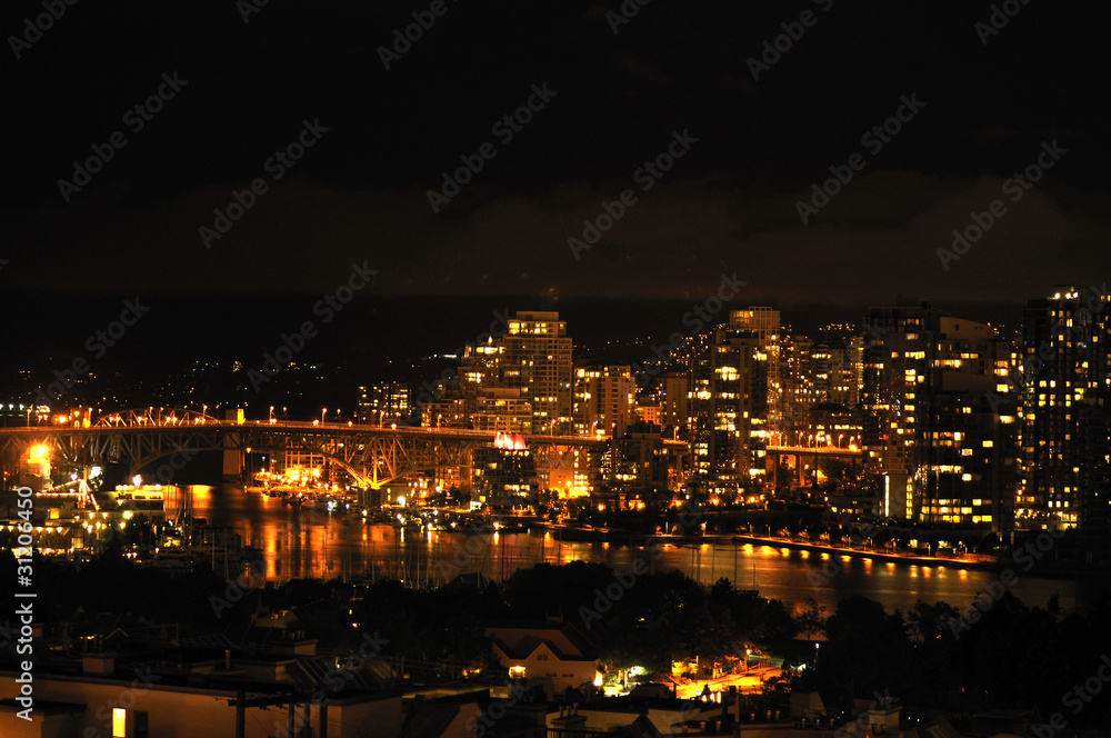 City Night Skyline of Vancouver in British Columbia in Canada