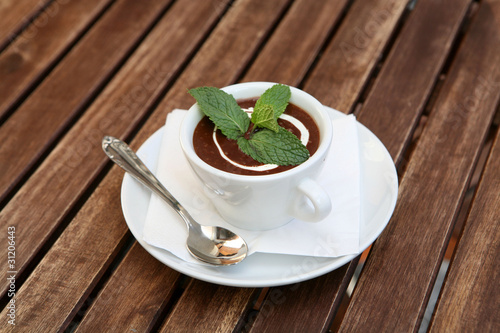 hot chocolate with mint leafs