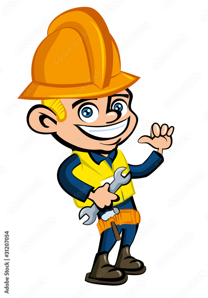 Cartoon cartoon of a worker witha hard hat